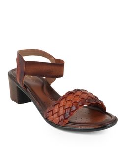 Dollphin - Women Tan Leather Block Sandal Heels