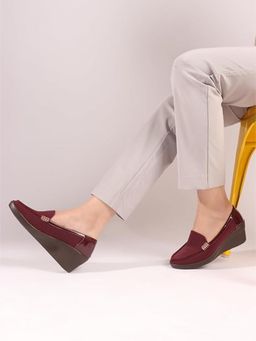 Dollphin - Women Maroon Fashion Cherry Wedge Heel Loafers
