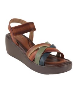 Dollphin - Women Tan Leather Block Sandal Heels
