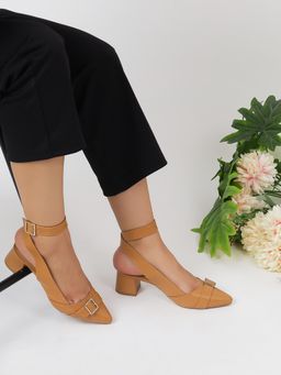 T.ELEVEN - Jessica Women Block Tan Closed Sandal Heels