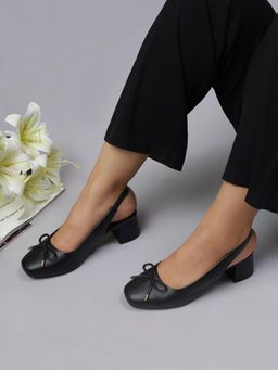 T.ELEVEN - Hazel Women Backstrap Block Black Closed Sandal Heels