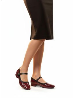 Shoetopia - Cherry Maroon Classic Two-Tone Patent Mary Jane Heels