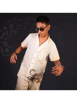 RE-FYND - Solar Sands - Beige Printed Linen Vacation Shirt