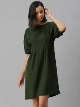 SHOWOFF - Women Solid Olive A-Line Dress