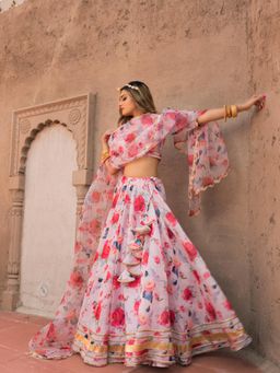 POMCHA - Pink Peony Modal Lehenga (Set of 3)