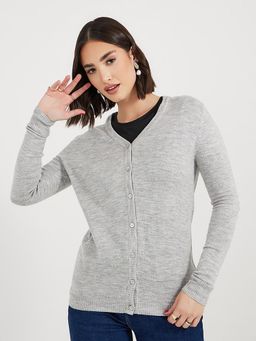 Styli - Women Grey Regular Fit Solid Cardigan