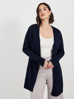 Styli - Women Navy Blue Oversized Fit Open Cardigan
