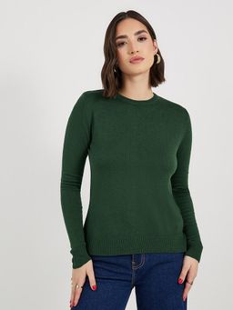 Styli - Women Green Regular Fit Round Neck Sweater