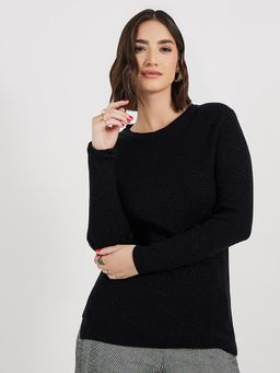 Styli - Women Black Regular Fit Round Neck Sweater