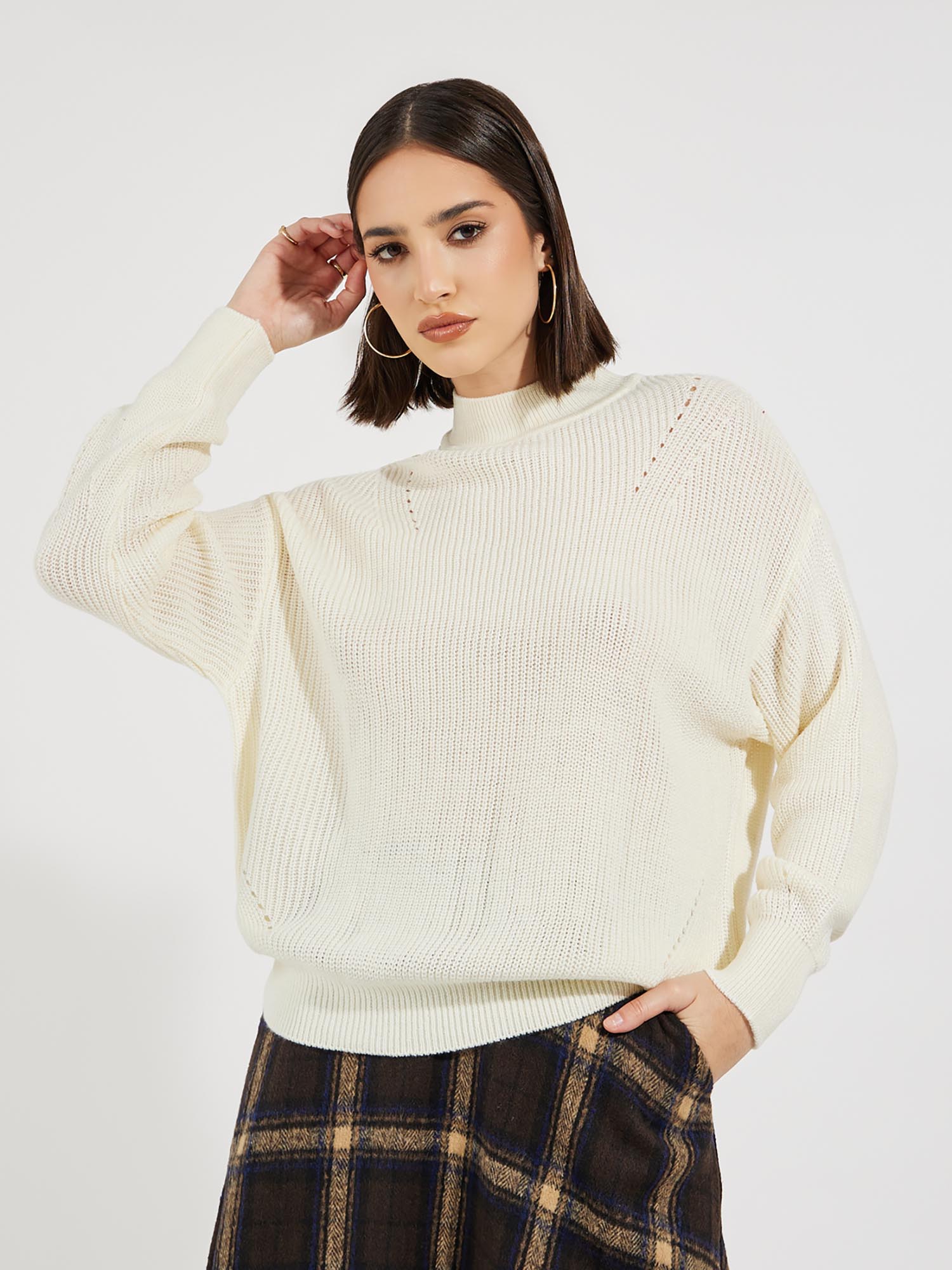 styli Women White Solid Oversized High Neck Sweater-picture-10