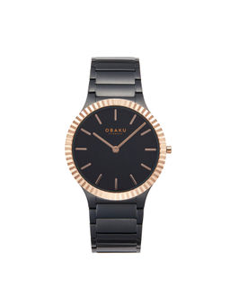 Obaku - Linje Ink Quartz Black Round Dial Men Watch - V292GXMBSB