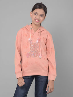 CRIMSOUNE CLUB - Girls Peach Embellished Sweatshirt With Hood
