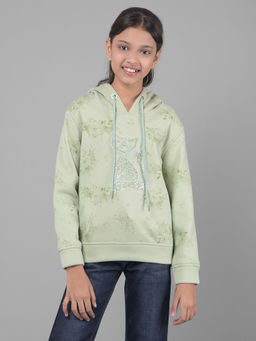 CRIMSOUNE CLUB - Girls Green Embellished Hooded Sweatshirt