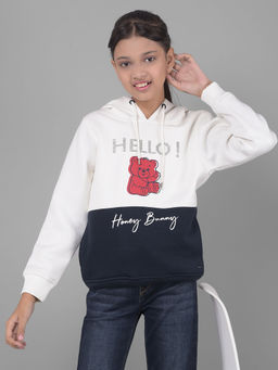 CRIMSOUNE CLUB - Girls White Printed Hooded Sweatshirt