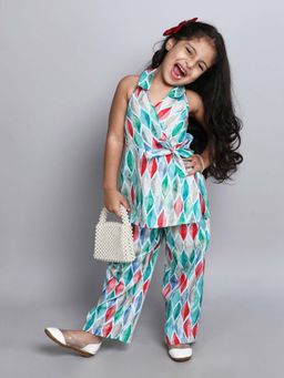 Taffy - Printed Overlap Halter Ethnic Co-ord - Multi-Color (Set of 2)