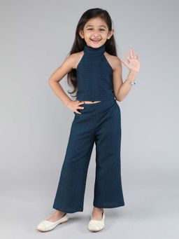 Taffy - Dobby Design Halter Neck Back Tie Up Ethnic Co-ord - Teal (Set of 2)