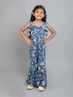 Taffy - 100% Cotton Floral Tie Up Jumpsuit - Blue
