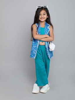 Taffy - 100% Cotton Floral Printed Co-ord - Blue (Set of 3)