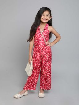 Taffy - Printed Collar Halter Neck Back Tie Up Ethnic Co-ord - Red (Set of 2)