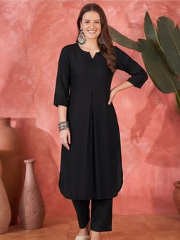 Jaipur Kurti - Women Black Viscose Rayon Pleated Kurta with Pant