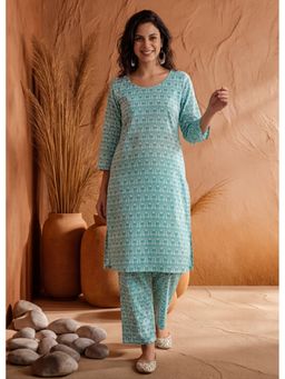 Jaipur Kurti - Women Blue Geometric Printed Straight Kurta and Pant