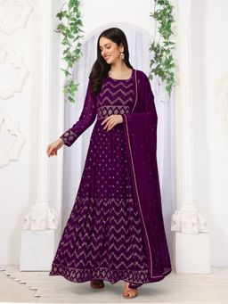 Trendmalls - Women Purple Anarkali Kurta With Pant And Dupatta