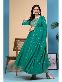 Trendmalls - Women Turquoise Anarkali Kurta With Pant And Dupatta