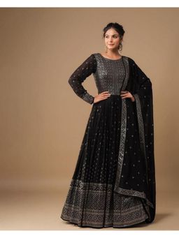 Trendmalls - Women Black Anarkali Kurta With Pant And Dupatta