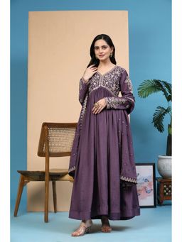 Trendmalls - Women Purple Anarkali Kurta With Pant And Dupatta