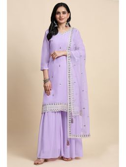 Trendmalls - Women Purple Georgette Embroidered Kurta with Sharara and Dupatta