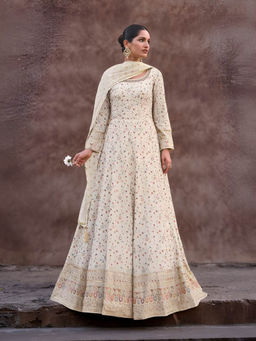 Trendmalls - Women Off White Anarkali Kurta With Pant And Dupatta