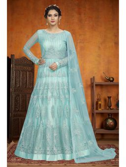 Trendmalls - Women Blue Anarkali Kurta With Pant And Dupatta