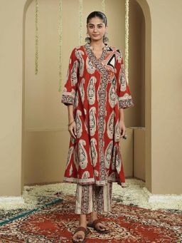 Indisangam - Women Rust Cotton Paisley Kurta