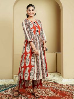 Indisangam - Women Multi-Color Cotton Paisley Kurta