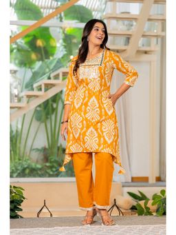 JAIPUR SARAI - women Mustard Printed Regular Mirror Work Pure Cotton Co-Ord Set