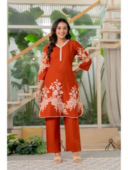 JAIPUR SARAI - Women Orange Floral Printed Pure Cotton Co-Ord Set