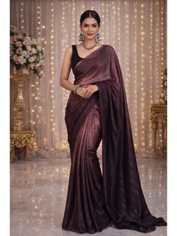 KAYOMMI - Women Brown Satin Solid Saree with Unstitched Blouse