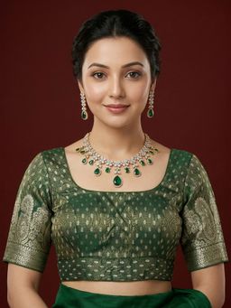 Niraha - Women Brocade Silk Woven Ethnic Green Stitched Blouse
