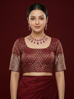 Niraha - Women Brocade Silk Woven Ethnic Maroon Stitched Blouse