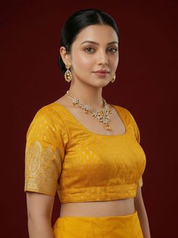 Niraha - Women Brocade Silk Woven Ethnic Yellow Stitched Blouse