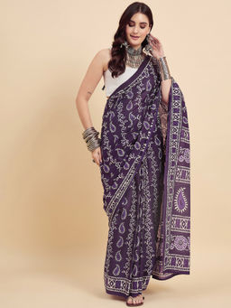 KVS FAB - Women Blue Cotton Blend Paisley Saree with Unstitched Blouse