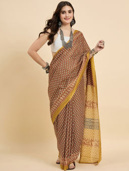 KVS FAB - Women Multi-Color Cotton Blend Floral Saree with Unstitched Blouse