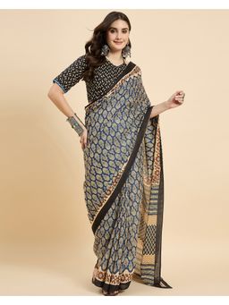 KVS FAB - Women Multi-Color Cotton Blend Floral Saree with Unstitched Blouse