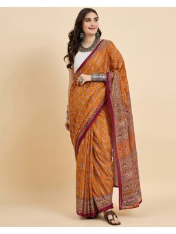 KVS FAB - Women Multi-Color Cotton Blend Floral Saree with Unstitched Blouse