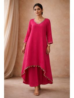WE'AVE BY SHUBHKARI - Women Maroon Rayon Slub Embellished Kurta with Pant