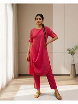 WE'AVE BY SHUBHKARI - Women Pink Rayon Slub Embellished Kurta with Pant
