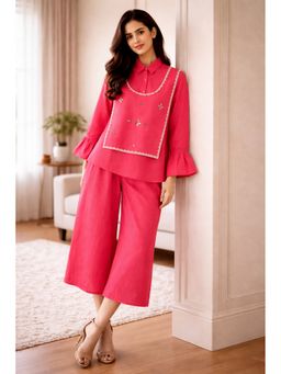 WE'AVE BY SHUBHKARI - Women Pink Rayon Slub Embellished Co-Ord Set