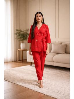 WE'AVE BY SHUBHKARI - Women Maroon Rayon Slub Embellished Co-Ord Set