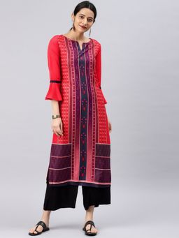 Vaamsi - Women Red Crepe Printed Straight Kurta