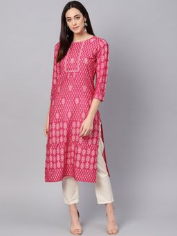 Vaamsi - Women Pink Poly Crepe Printed Straight Kurta
